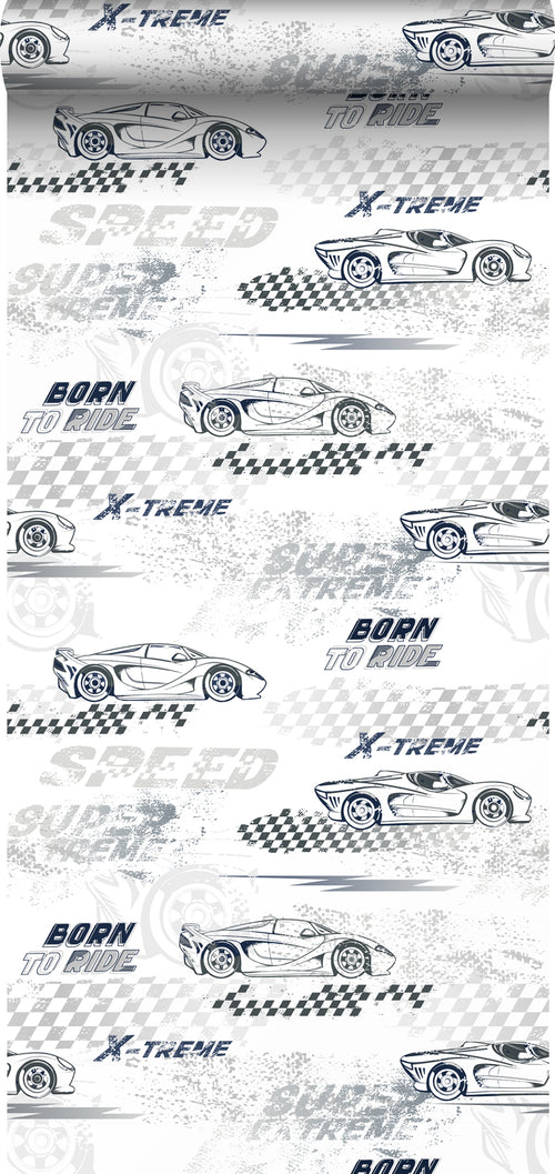Sanders & Sanders behang race auto's zwart wit - 50 x 900 cm - 935361