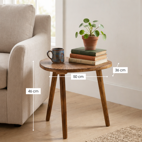 Mica Decorations Pomante Bijzettafel - Tafeltje - Koffietafel van Mangohout - Handig als Plantentafel of Plantenstandaard - Klein Salontafeltje - 50 x