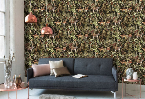Livingwalls behang jungle-motief groen, zwart en bruin - 53 cm x 10.05 m - AS-379901 - vtwonen shop