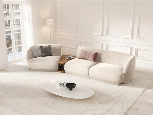 Micadoni linker modulaire bank Miley 3-zits, flueel, lichtbeige - 126x303x70cm