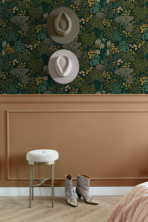 ESTAhome behang bomen en bloemen blauwgroen en geel - 50 x 900 cm - 131190 - vtwonen shop