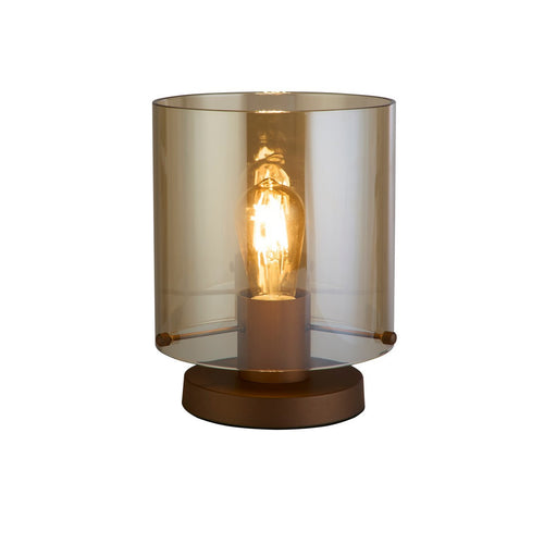 Searchlight Sweden 1-lichts tafellamp, mokka metaal met amberkleurig glas