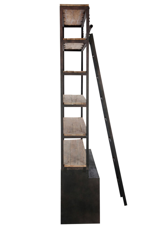 J-Line rek + ladder 4 Schap - hout/metaal - naturel/bruin