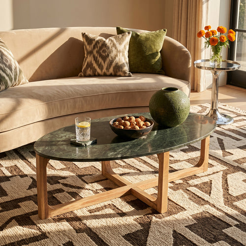Ovale marmeren salontafel - Groen - 120x60x38 cm