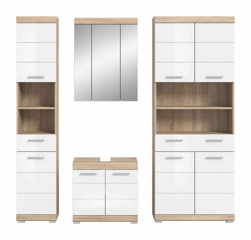 Furnilux Badkamercombinatie Lambada Met Hoge Kast Eik/Wit Hoogglans 186 Cm 4-Delig