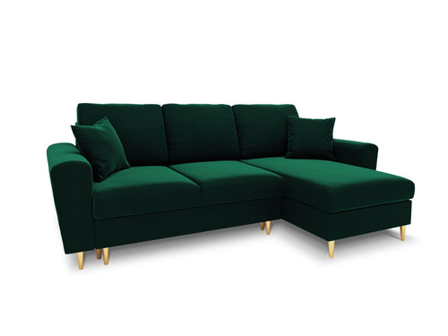 Cosmopolitan Design Omkeerbare converteerbare hoekbank met opbergdoos Kyoto 4-zits, flueel flessengroen - 145x241x88cm