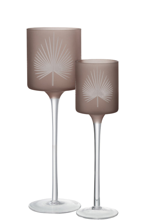J-Line theelichthouder Op Voet Palmblad - glas - beige - large - vtwonen shop