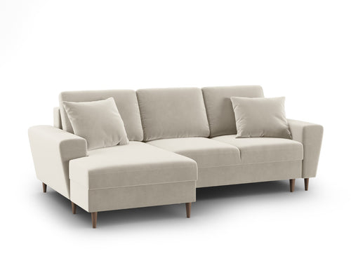 Cosmopolitan Design Uitklapbare hoekbank links met opbergdoos Kyoto 4-zits, flueel lichtbeige - 145x241x88cm
