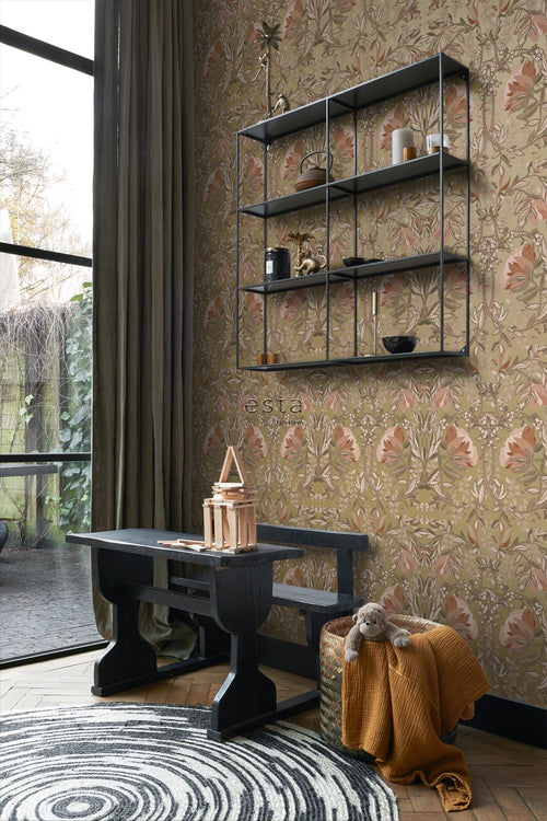 ESTAhome behang vintage bloemen in art nouveau stijl goud 53 cm x 10.05 m 139568