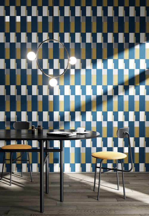 Masureel behang geometrische vormen blauw - 53 cm x 10.05 m - 630749 - vtwonen shop