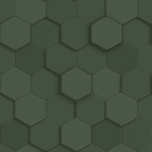 Origin Wallcoverings behang 3d hexagon motief donkergroen - 53 cm x 10.05 m - 347852 - vtwonen shop