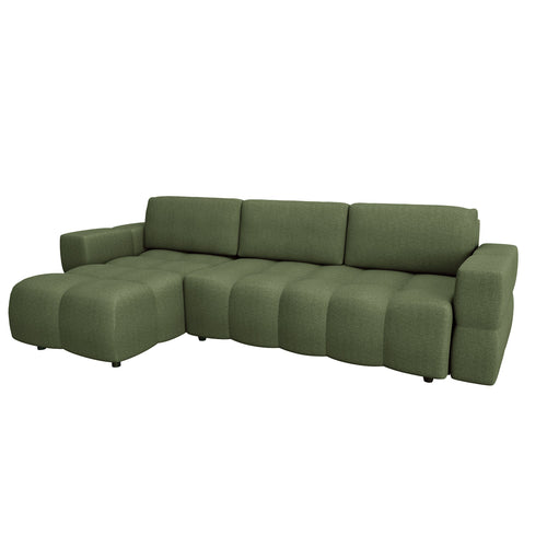 Sia Home - Linkshoekbank met slaapfunctie GABRIEL - kruisbinding olijfgroen 286cm