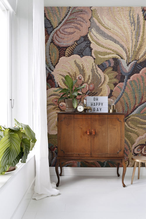 ESTAhome fotobehang geborduurd bloemmotief terracotta roze - 186 x 279 cm - 158889 - vtwonen shop