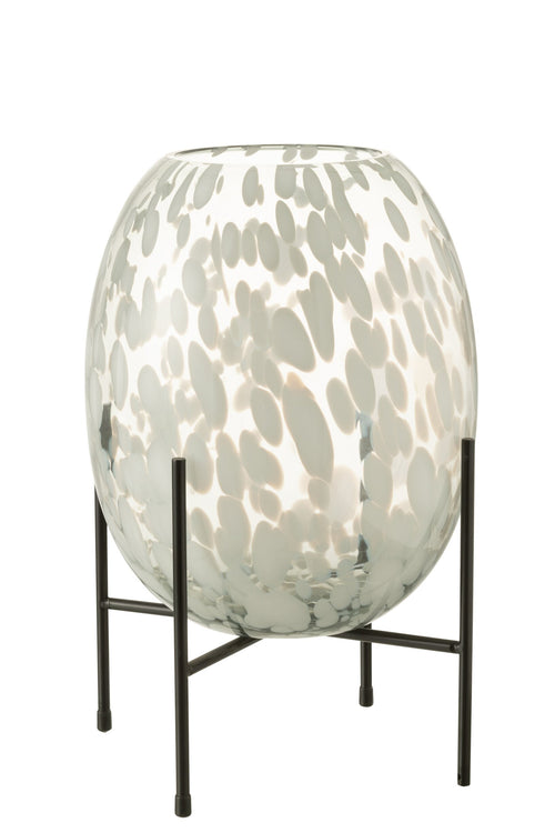 J-Line vaas Op Voet Spikkel - glas - grijs/wit - large - 37 cm hoog