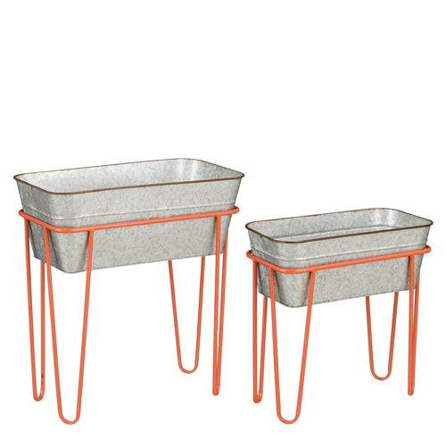 Mica Decorations Stanly Bloempot op Standaard - Set van 2 - L42 x B21 x H46 - Metaal - Perzik - vtwonen shop