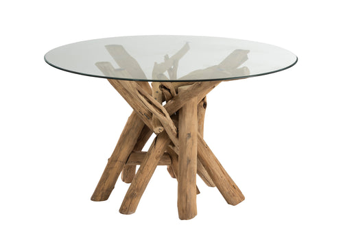 J-Line tafel Rond Takken - hout/glas - naturel - vtwonen shop