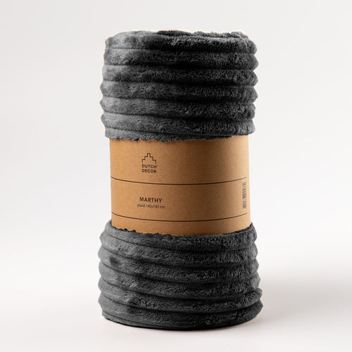 Dutch Decor - VOORDEELSET - 3-delig - Mart & Marthy - 2 sierkussens 45x45 cm - 1 plaid 140x180 cm - antraciet - vtwonen shop
