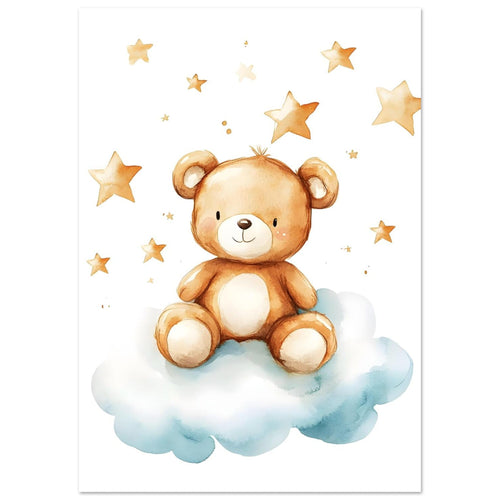 Artfulprints Poster Knuffelbeer in de sterren   - A4 21x29.7 cm - Bruin