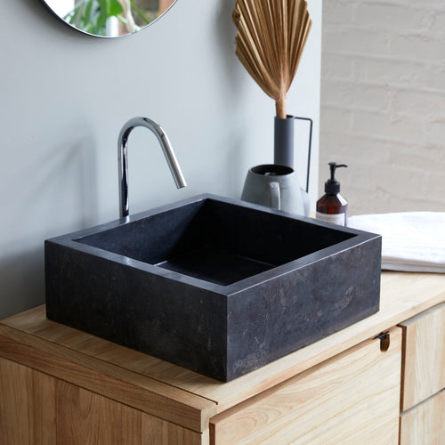 Tikamoon Marmeren waskom in dark grey b. 41 cm - Zwart