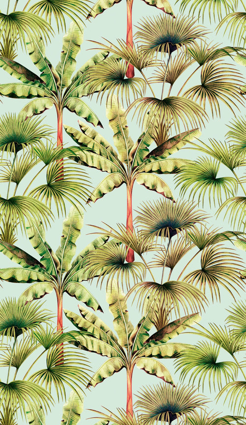 Livingwalls fotobehang jungle-motief lichtblauw, groen en rood - 159 x 280 cm - AS-391831