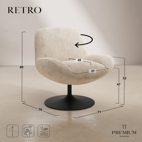Premium Interiors - Draaistoel RETRO - krullend fluweel beige 71cm