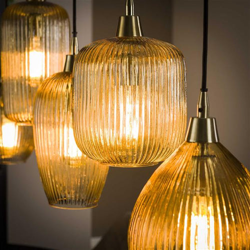 Giga Meubel Hanglamp Stripe Glass Mix - Amber - 5-Lichts - 120x20x150cm - vtwonen shop