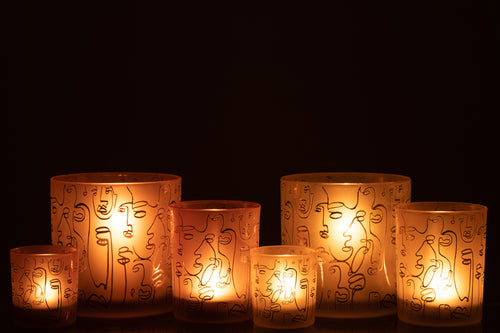 J-Line windlicht Happy Faces - glas - terracotta - large - vtwonen shop