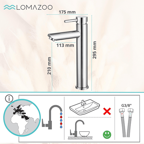 LOMAZOO wastafelkraan Pegasus - hoge uitloop - mengkraan - chroom