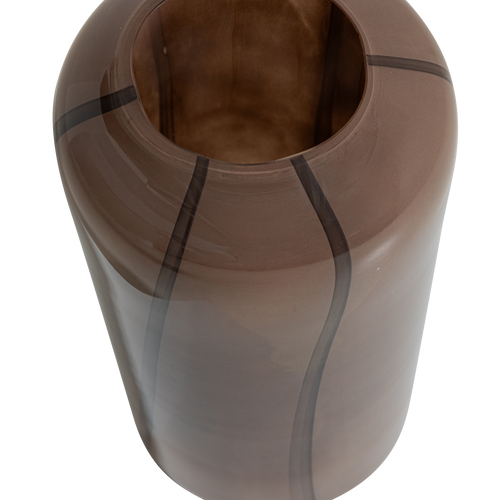 WOOOD vaas Arles - Glas - Bruin Met Streep Donkerbruin - 40x20x20