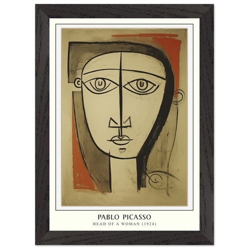 Artfulprints Poster met Lijst Pablo Picasso - Head of a woman   - A4 21x29.7 cm - Bruin