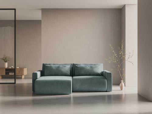 Cosmopolitan Design Omkeerbare converteerbare hoekbank met opbergdoos Belfast 3-zits, flueel blauw grijs - 149x240x84cm