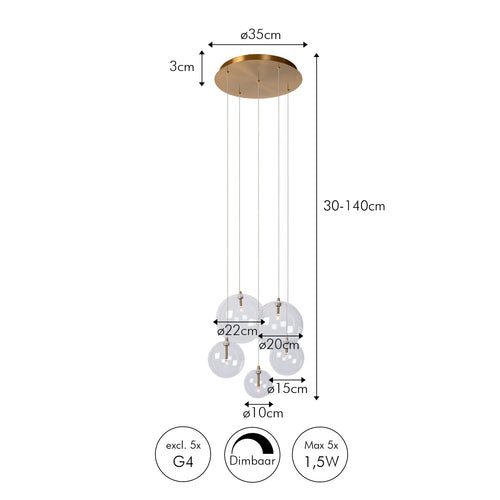 Atmooz hanglamp Camau 5 - antiek messing - Ø 35 x H 140 cm - G4