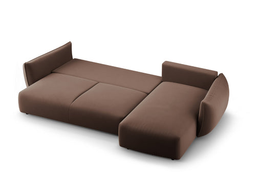 Cosmopolitan Design Converteerbare hoekbank rechts met opbergdoos Matera 4-zits, flueel chocolade - 173x253x86cm