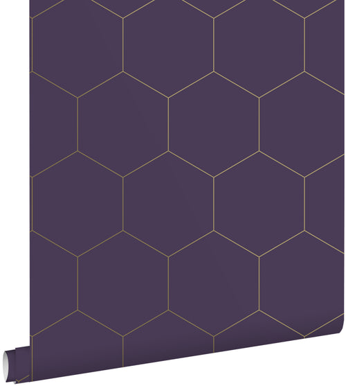 ESTAhome behang hexagon donker paars en goud - 53 cm x 10.05 m - 139575