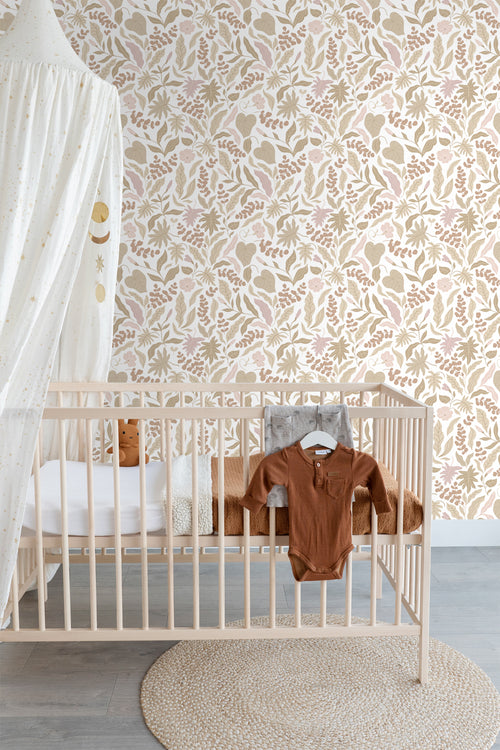 ESTAhome behang bladeren en bloemen beige en roze - 50 x 900 cm - 131047 - vtwonen shop