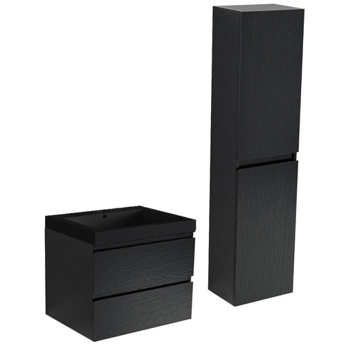 LOMAZOO badmeubelset Avalon - met hoge kast & zwarte wastafel - zwart eiken - 60 cm