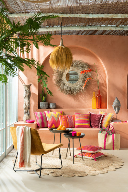 J-Line kussen Vierkant Anna - jute - rood/geel - vtwonen shop