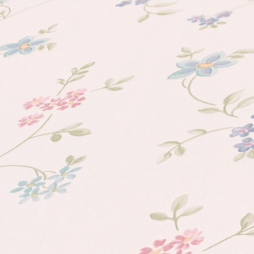 Livingwalls behang bloemmotief beige, roze en blauw - 53 cm x 10.05 m - AS-390712