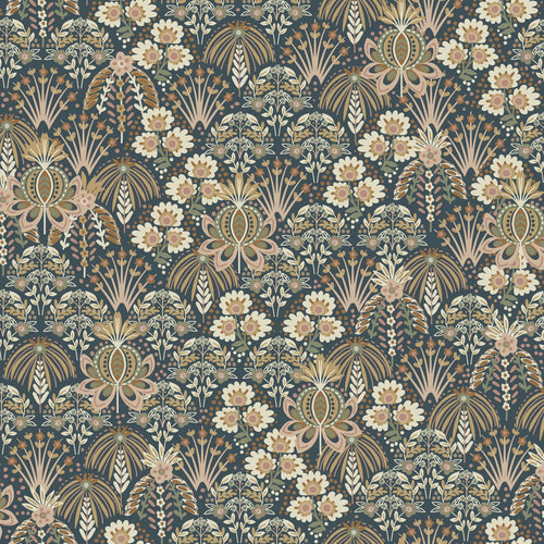 ESTAhome behang vintage bloemen in art nouveau stijl vergrijsd donker blauw - 50 x 900 cm - 130975 - vtwonen shop