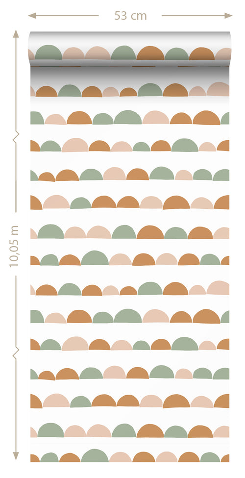ESTAhome behang grafisch motief zacht roze, warm oranje en mintgroen - 53 cm x 10.05 m - 139267