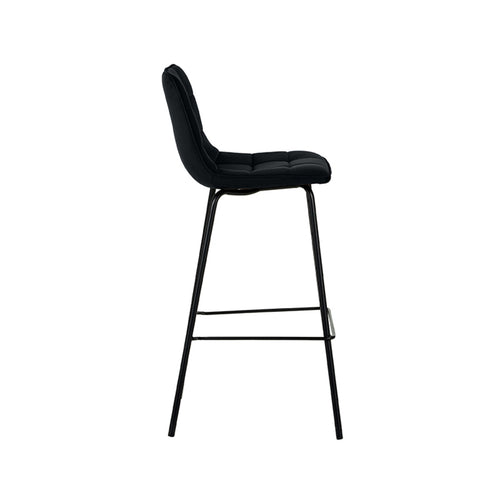 LABEL51 Barkruk Bistro - Zwart Velvet - Zithoogte 78cm - Set van 2
