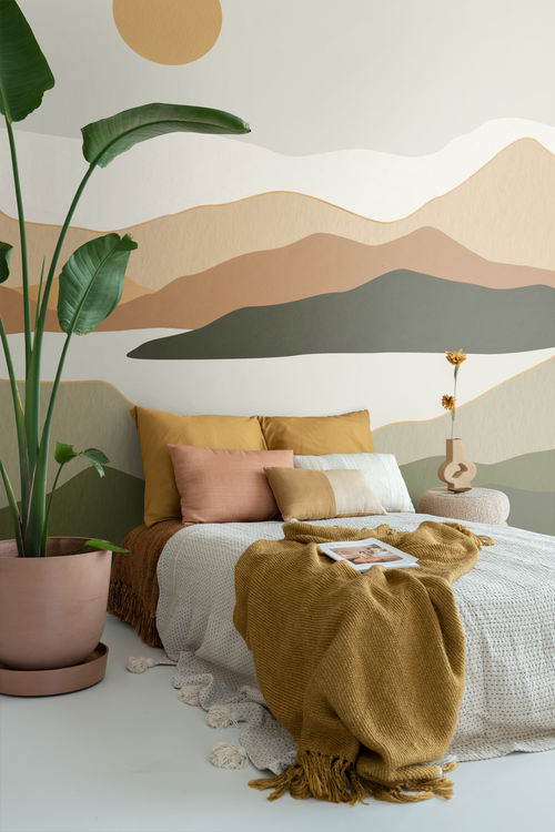 ESTAhome fotobehang woestijn landschap donkergroen en terracotta - 250 x 279 cm - 159479 - vtwonen shop