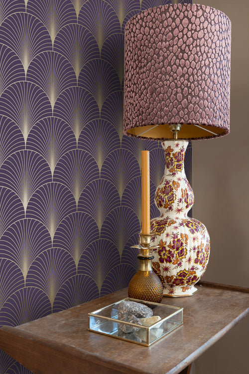 ESTAhome behang art deco motief donker paars en goud - 53 cm x 10.05 m - 139577