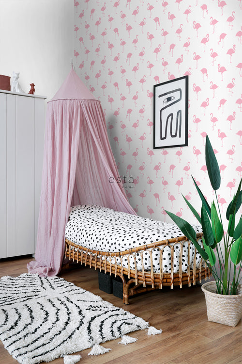 ESTAhome behang flamingo's roze en wit - 53 cm x 10.05 m - 138992