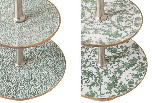 J-Line plateau 3 Niveaus - hout - groen/wit - set van 2