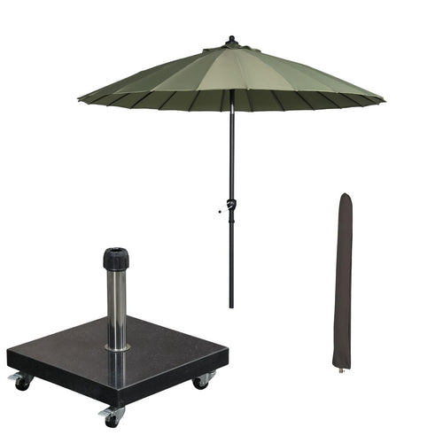 Garden Impressions stokparasol Manilla olijf Ø250 cm met Eureka voet en hoes