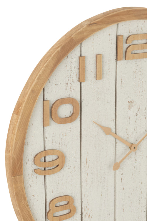J-Line klok - hout - wit/naturel - large - Ø 60 cm