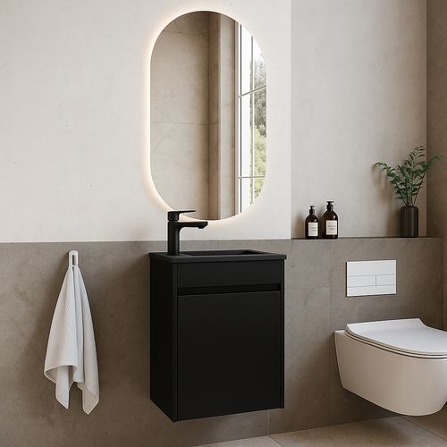 Badplaats Toiletmeubel Sinta 40 x 22 cm - Zwart - Fonteinmeubel met Zwarte Wastafel