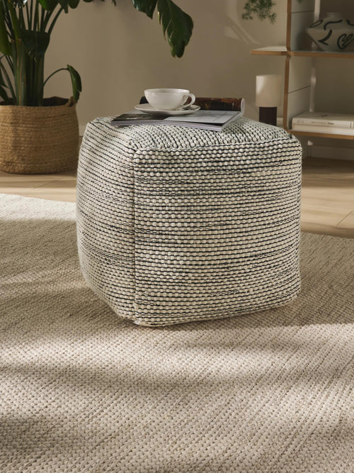 benuta handgemaakte wollen poef Rocco - beige/zwart - 45x45x45 cm