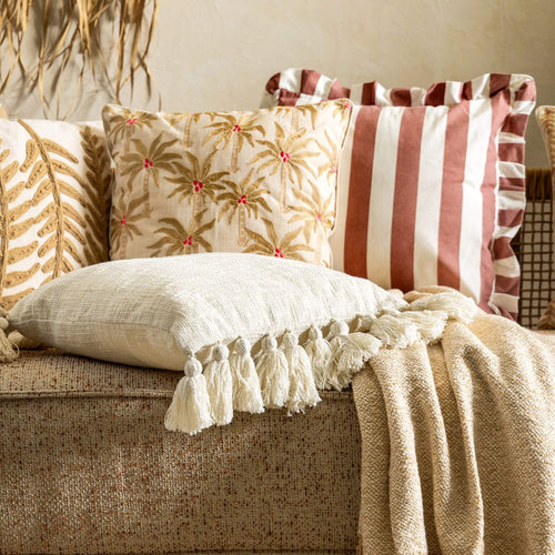 BELLA - sierkussen 45x45 cm - gestreept - ruches - Old Rose - roze